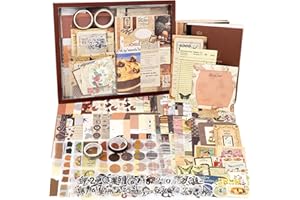 Irayin Juego de Accesorios Vintage para Scrapbook 155 Piezas Estéticas Bullet Journal Accesorios con Cuaderno de Cuadrícula A6, DIY Scrapbook Regalo de Bricolaje para Niñas, Mujeres(Chocolate)