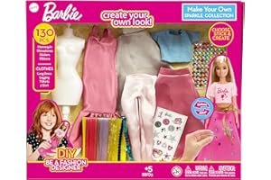Barbie DIY Sparkle Fashion Designer Set – 130-Piece Dress-Up Kit | Design Clothes for Dolls with Rhinestones, Ribbons, Stickers & Mannequin | Sparkle Barbie Clothing Gift for Girls Ages 5+