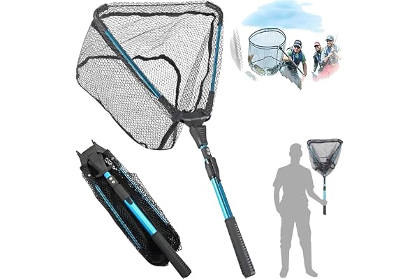 Jiavlyx Kescher Fiske, 90 cm teleskopkescher, understödskescher fiskekescher, gummerad understödskescher, för fångst av öring, abborre, karp, för vuxna barn