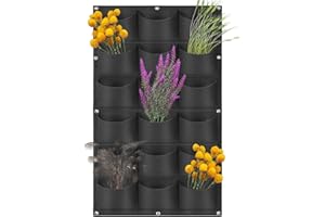 LITLANDSTAR Hanging Planting Grow Bags, 18 Pockets 1.0 m × 0.5 m Hanging Vertical Garden Wall Planter Flower Planting Container Wall-mounted Greening Planting Bag Outdoor Indoor Hanging Planter(Black)