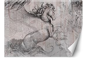 Feeby Mural De Pared Figura Boceto Pegaso 368x254 cm blanco y negro Tejido No Tejido Decorativos Murales Dormitorio Oficina Salon Restaurante Abstracto Mitología