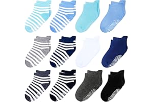 HYzgb Lot de 12 chaussettes antidérapantes pour bébé avec poignées 1-5 ans multi couleurs, cadeau pour tout-petits bébé garçons filles