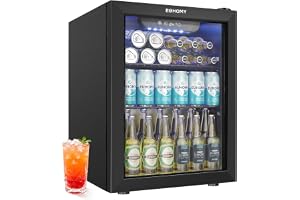 EUHOMY Dryckeskylskåp, 68 burkar/48 liter, minikylskåp med glasdörr, ölkylare, bord, dryckeskylskåp, fristående kylskåp med L