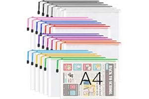 UMRIOX A4 Plastic Zip Folders - 24 PCS Zipper File Bags Mesh Zip Lock Document Wallet Holder Travel Storage Pouch for Office Supplies and Travel Accessories, Waterproof, A4 Size