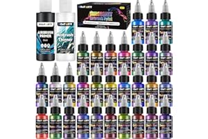 HOMY ARTY Peinture à L'aérographe Irisée - 30 Couleurs avec 120 ml de Primer et 120 ml de Diluant, Peintures Acryliques à Base d'Eau Prêtes à Pulvériser pour Modèles en Plastique, Toile, Bois