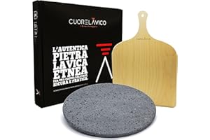 CUORE LAVICO – KIT PIASTRA REFRATTARIA IN PIETRA LAVICA ETNEA TONDA PER PIZZA DIAMETRO 31.5 SP. 1 CM + PALA PER PANE E PINSA Compatibile con: SPICE CALIENTE, G3 FERRARI, ARIETE 909, OPTIMA HAPPY HOUR