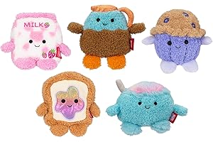 BumBumz 4.5-inch BreakfastBumz Plush 5-Pack - Blueberry Muffin Melissa, Coffee Colton, Toast with Rainbow Jam Timothy, Cereal Cyrus, and Strawberry Milk Sunday Collectible Stuffed Toys