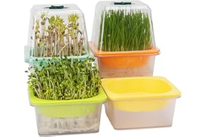 LUVCOSY 4 Pack Clear Microgreens Trays with Plastic Humidity Dome, BPA Free Sprouting Tray, Reusable Seed Starter Tray for Growing Cat Grass, Broccoli, Bean Sprouts, Wheat Grass & More