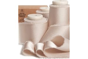 Vitalizart Light Nude Silky Satin Ribbon, 1.5'' x 15 Yard with Wooden Spool, Handmade Fringe Chiffon Ribbons for Gift Wrapping, Festive Decoration, DIY Craft, Wedding Bridal Bouquet