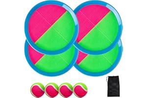 U&C Planet Klettballspiel Wurfspiel Wasserdicht Ball Kinder 3-12 Jahre alt 2er Set Strandbälle 4 Paddel & 4 Bälle mit 1 Aufbewahrungstasche Toss und Catch Ball Familie Outdoor Spiele, rosa und grün