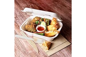 STREETFOOD PACKAGING BIODEGRADABLE PACKAGING THAT FITS YOUR BUDGET Bagasse Take Away Boxes - Different Sizes - Set of 50 - Super Rigid Biodegradable, Compostable, and Recyclable Disposable Menu Boxes - Made from Natural Sugar Cane Pulp (7" x 5" Meal Box)