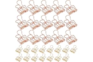 Spinki do segregatorów, Forreen 30 szt. Buldog klipsy kolorowe puste papierowe długie klipsy składane z tyłu do dokumentów zdjęcie bilet szkoła biuro dom, 19/32 mm (różowe złoto, złoto)