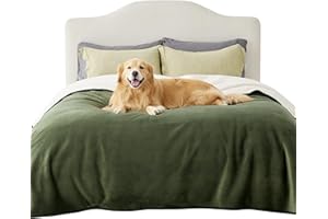 LE SURE Lesure Couverture Imperméable pour Grands Chiens - 229x218cm Lavable, Protection de Canapé en Polaire Sherpa, pour Chat Douce et Moelleuse, Vert Olive