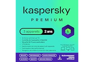 KASPERSKY LAB Kaspersky Premium Total Security 2025 | 3 appareils | 2 ans | Anti-Phishing et Pare-feu | VPN illimité | Gestionnaire de mots de passe | Contrôle Parental| PC/Mac/Mobile | Code d'activation par email