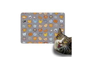 DEAD SET STUDIO Premium Non-Slip Feeding Mat for Cats - Washable Surface Pet Bowl Mat With Various Cartoon Cat Designs