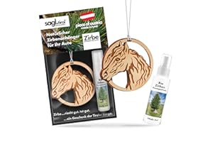 ‎SAGL.TIROL HOLZMANUFAKTUR sagl.tirol Auto Duft aus Zirben Holz [100% Bio] inkl. Zirben Raum Parfüm 5ml I verschiedene Motive I natürlicher Auto Duftbaum I Auto Duft Innenraum I Auto Lufterfrischer I Autoduft I Pferdekopf