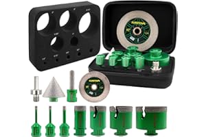 KURSTOL Punta Diamantata - 6/6/8/25/35/50/68MM+50MM Fresa Diamantata+10MM Frese per Piastrelle+115MM Disco Diamantato+Adattatore a Triangolo per M14 Filo per Porcellana Granito Piastrella Marmo