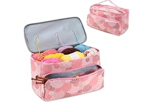 JOZEA Häkeltasche, Garn Lagerung Veranstalter Tangle Free mit 3 Ösen, Stricken Projekt Tasche und Totes Veranstalter große Handwerk liefert Tasche（Pink）