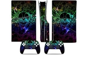 ROIPIN PS5 Slim Disc Version Skin für Konsole und Controller, Vinyl-Aufkleber Playstation 5 Slim Skins Wrap Decal Cover Schutzzubehör für PS5 Slim Disc Edition (grüner Totenkopf)