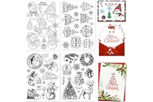 CRASPIRE Timbri Trasparenti Natale Timbro in Silicone Sigillo Albero Agrifoglio Timbri in Silicone Trasparenti per X'Mas Eve Anno Nuovo Creazione di Biglietti Decorazione Fai da Te Scrapbooking