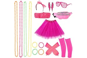 Victse Accesorios Años 80 Mujer, Disfraz de los Años 80 para Mujer, 80 Años Disfraz Mujer Neón Accesorios, Collares, Pulseras y Pendientes de Neón