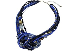 Bocar Aquamarine Seed Beads Antique Gold Multilayer Statement Collar Necklace
