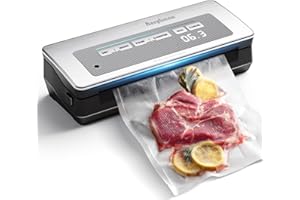ANYBEAR Vakuumiergerät, 90kPa 100W, leistungsstarke breite Versiegelung, Lebensmittelaufbewahrung, eingebauter Schneider, Beutelaufbewahrung, digitale Countdown-Anzeige, 2 Beutelrollen (Silber)