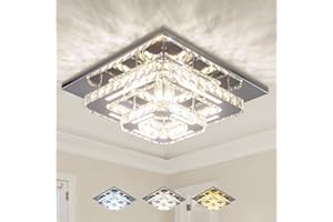 CXGLEAMING Deckenleuchte LED Kristallleuchter, 29 W, 2500 K, 4500 K, 6500 K, 2320 lm, Geeignet für Schlafzimmer, Flure und Eingangsbereiche, 30 cm Deckensockel (3 Lichtfarben, Acrylversion)