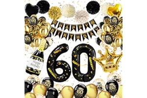 WEEYIN Globos 60 Cumpleaños Negros y Dorados, Decoración Cumpleaños 60 Años Hombres Mujer, Globos de Cumpleaños 60 Años con Pancarta Feliz Cumpleaños para Decoracione 60 Fiesta Cumpleaños Hombres Mujer