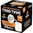 Polypropylene Tying Twine - 3 Ply White Plastic Poly Twine String 2100' Roll - Soft On Hands - Heavy Duty Outdoor & Indoor Tie Line - Baling Twine, Shipping & Bundling Twine, Packaging Rope
