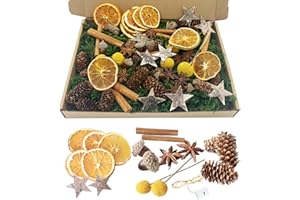 JINGTOPS 71 Piezas Popurrí Navideño, Decoraciones de Corona de Adviento, Adornos Navidad Manualidades, Decoracion Navidad Naranja Deshidratada, Canela Piñas Secas Decoracion Otoño
