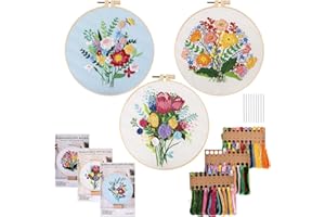 VEGENA Ricamo Starter Kit, 3 Pezzi Set da Ricamo per Principianti, Kit di Pratica di Ricamo, Kit Punto Croce, Punto Croce Kit da Ricamare con Motivi Istruzioni Telaio Ricamo
