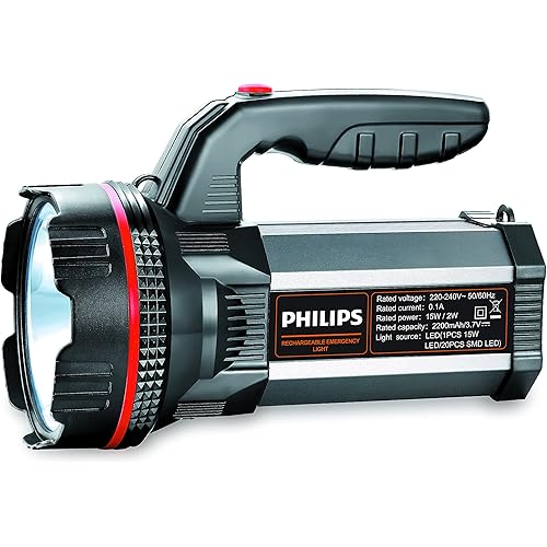 PHILIPS Blaze Multi-Functional Long Range LED Torch with Rechargeable Emergency Light (Black, Standard)