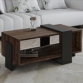 Meleni Orta Sehpa &ndash; 90 cm Modern Tasarım &ndash; Raflı, Ceviz/Antrasit