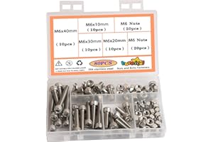 huruirui M6 Innensechskantschrauben - 304 Edelstahl Schrauben und Muttern Set - Rostfrei, Komplettes Sortiment an hochwertigen Muttern und Schrauben für alle Anwendungen - Robust 80pcs