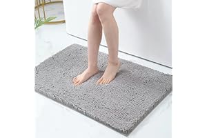 ‎HOMAXY Homaxy rutschfeste Badematte Chenille Badezimmerteppich Mikrofaser Badteppich Saugfähige Hochflor Badvorleger - 60 x 90 cm, Hellgrau