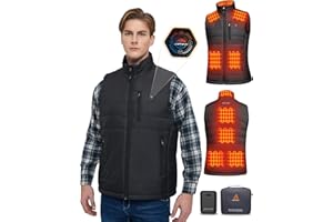 GOTOBI Gilet Riscaldato Uomo, Gilet Riscaldato con Batteria Inclusa 7.4V da 16000mAh, 9 Aree di Riscaldamento, 3 Livelli di Temperatura Regolabili, Gilet Riscaldato per Attività all'Aperto