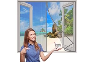 AMZBSGD Moustiquaire Fenetre, 135x130 cm Fenetre Fermeture Automatique Fenetre Moustiquaire Anti Insecte Mouche Moustique pour Fenetre d Entrée Intérieur Patio- Gris H