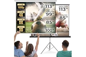 Jago® Écran de Projection - (152x152cm / 178x178cm / 203x152cm / 203x203cm), Enroulable, Formats 1:1, 4:3, 16:9, HD 4K 3D - Toile de Projecteur, Home Cinema, Vidéoprojecteur (152 x 152 cm (85") - avec Trépied)