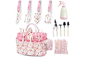 MQFORU Herramientas de jardinería, Juego de Herramientas de Huerto y Jardín Resistentes de 11 Piezas, Nuevo Juego Completo Impresas con Elegante Bolsa, Regalos de jardinería para Mujeres y Hombres
