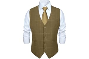 HISDERN Chaleco Formal de Fiesta de Boda para Hombre Chaleco de Algodon Vestido a Cuadros