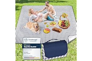 ‎ANYINER Anyiner Picknickdecke 200x200 cm, Sandfest Stranddecke Wasserdicht Campingdecke, Waschbar Leichtgewicht mit Tragegriff, Ideal für Outdoor, Camping, Strand & Familienpicknick (Blau Kariert)