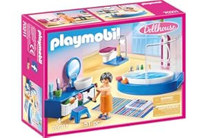 Playmobil 70211 Salle de Bain avec Baignoire - Dollhouse - avec Un Personnage, Une Douche, des Toilettes et des Accessoires de Toilette - pour aménager la Grande Maison - Dès 4 Ans