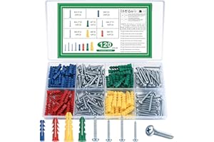 YOUYIDUN 120-częściowy zestaw wkrętów do płyt kartonowo-gipsowych i kołków rozporowych, plastikowe kołki rozporowe i wkręty samogwintujące, wkręty z łbem walcowym