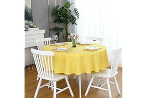 FOLINS&HOME Yellow Round Tablecloth 48 Inch Waterproof Heavy Duty Wrinkle Free Polyester Fabric Table Cloth, Spillproof Washable Table Cover for Parties, Camping, Picnic, Banquet, Indoor & Outdoor Use