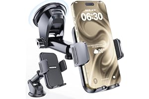 PORTENTUM Car phone holder with reinforced suction base – New 2026 version – 360° Rotation and extendable arm – Dashboard and windscreen mounting – Compatible with any phone 4–7.5"
