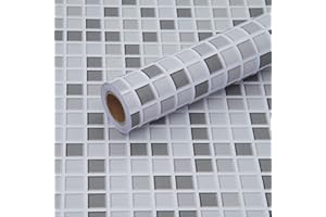 Fantasnight Mosaic Tile Stickers Peel and Stick Wall Tiles 40 × 500cm Grey Stick on Tiles Vinyl Wrap Self Adhesive Wallpaper Sticky Back Plasitc Roll Tiles Backsplash for Kitchen Bathroom