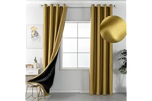 Amidoudou Blickdichte Vorhänge ösen 2er Set Für Kinderzimmer Schlafzimmer Wohnzimmer (Gold,245x140cm)