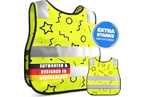 ‎FLEXISCHUTZ FlexiSchutz® Warnweste Kinder [3-9 Jahre] Reflektorweste für Kinder, Kinderwarnweste, Sicherheitsweste, Reflekoren Kleidung für Fahrrad, Schulweg & Auto (2 Stück)
