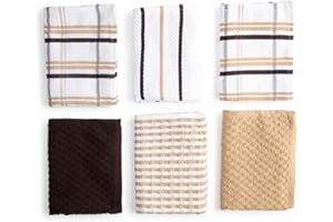 BOSKIMO Strofinacci Cucina Premium Cotone – Set 6 Panni Cucina in Microfibra e Spugna, Canovacci Assorbenti in Cotone, Panni Pulizia Beige e Marrone